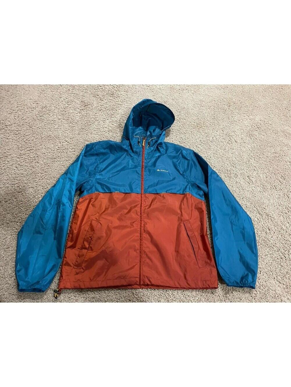 Men’s Quechua Decathlon Hooded Rain Jacket Teal/ Orange S Small